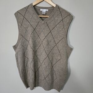 GEOFFREY BEENE mens Large sweater vest beige, Brown  💯 acrylic